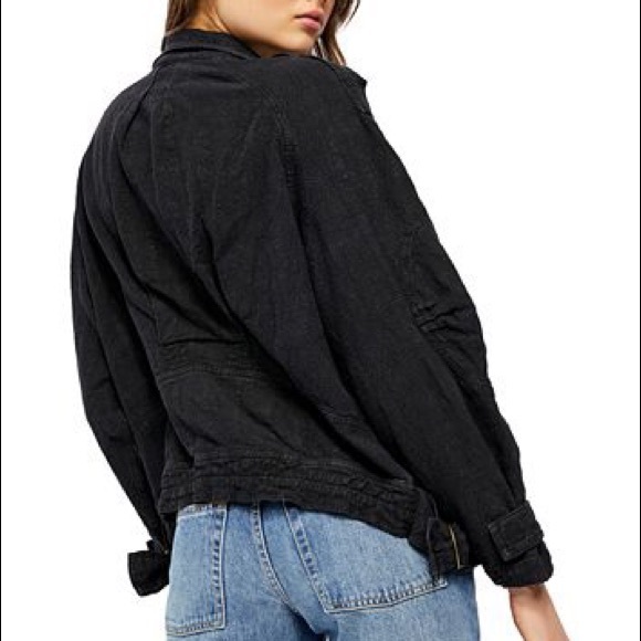 Free People Jayde Linen Bomber Jacket Black Small - Picture 2 of 12